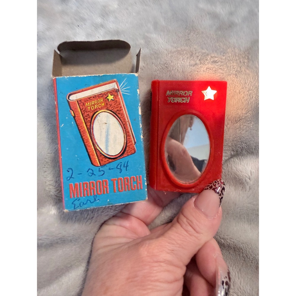 Vintage Mirror Torch No 710A Book Shaped Flashlight Mirror Hong Kong w/Box works